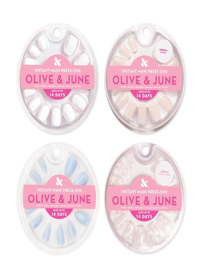 مجموعة أظافر لاصقة من Olive & June الأكثر مبيعًا | تتضمن 4 مجموعات أظافر صناعية (أبيض ناصع، فرنسي كلاسيكي، لامع، أزرق جليدي) | مظهر طبيعي، لاصق غير ضار، يدوم حتى 14 يومًا - Image 1